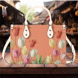 Women Leather PU Handbag Shoulder Bag tote purse Beautiful, cute spring summer Floral flower botanical design pattern gi