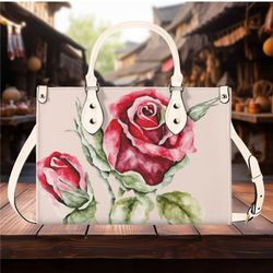 Women PU Leather Handbag Bag Shoulder Bag tote purse Beautiful red roses cute spring summer Floral flower botanical desi
