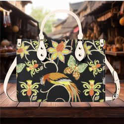 Women PU leather Handbag tote Floral botanical bird design purse 3 sizes large can be a beautiful beach travel tote Vaca