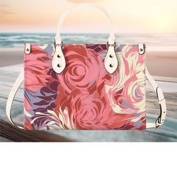 Women PU leather Handbag tote Floral botanical design purse 3 sizes large can be a beautiful beach travel tote Vacation