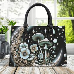 Women PU leather Handbag tote top handles unique dark cottagecore mushroom color design color purse Make a nice gift Mom