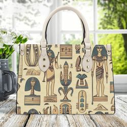 Women PU leather Handbag tote top handles unique Egyptian Art deco beautiful spring summerpurse Make a nice gift Mom Gra