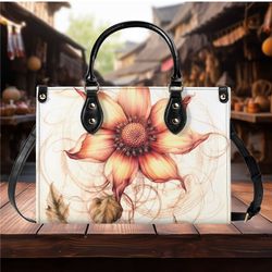 Women PU leather Handbag tote unique beautiful Art deco floral flower fun cute design abstract art purse Spring Sumer Mo