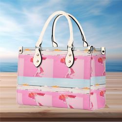 Women PU leather Handbag tote unique beautiful pink Art deco design abstract art purse Large Tote shoulder bag for Vacat