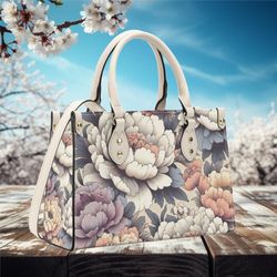 Womens handbag shoulder satchel tote PU Leather Handbag with Shoulder Strap Beautiful Magnolia cute Spring summer Abstra