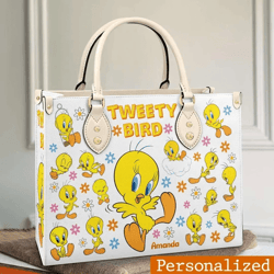 Tweety Bird Custom Name Leather Handbag