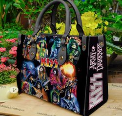 KISS Rock Band Leather Bag, Rock Music Handbag, Custom Leather Bag