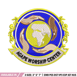 Agape Worship Center embroidery design, Agape Worship Center embroidery, logo design, Embroidery file, Instant download