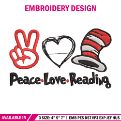 Peace Love Reading Embroidery Design, Embroidery File, logo Embroidery, logo shirt, Embroidery design, Digital download