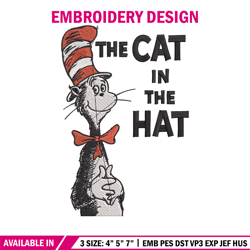 the cat in the hat embroidery design, dr seuss embroidery, embroidery design