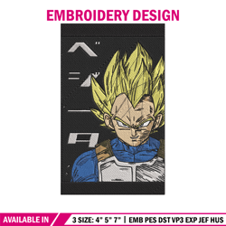 Vegeta poster Embroidery Design, Dragonball Embroidery, Embroidery File,Anime Embroidery, Anime shirt, Digital download