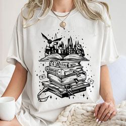 Bookish Shirt, Hogwarts Castle Book Tee, Believe in Magic, W