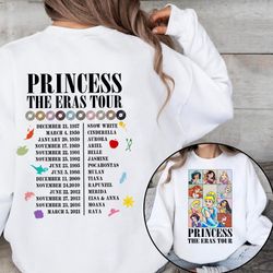 2 Sides Retro Princess Eras Tour Shirt, Princess Tour T-shirt, Disneyworld Princess Sweatshirt, Girl Trip 2024 Tee, Fami