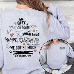 Double Sided Le Sserafim Easy Shirt, Easy Album Tracklist Sweatshirt, Le Sserafim Kpop T-shirt, Le Sserafim Fan Gift, Le