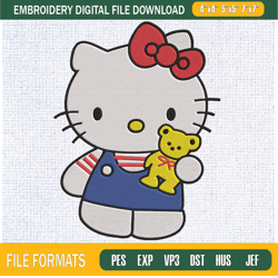 kitty take a teddy bear embroidery designs, hello kitty machine embroidery desig,embroidery design,embroidery svg,machin
