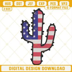 American Flag Cactus Embroidery Design, Patriotic 4th Of July Embroidery File.jpg