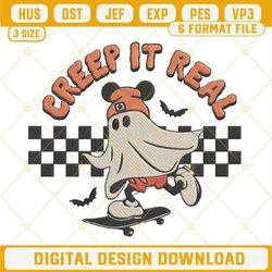 Creep It Real Halloween Embroidery Designs, Mickey Ghost Skateboarding Embroidery Design File.jpg