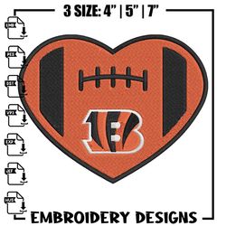 Cincinnati Bengals Heart embroidery design, Bengals embroidery, NFL embroidery, logo sport embroidery, embroidery design