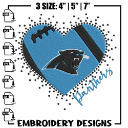 Carolina Panthers heart embroidery design, Panthers embroidery, NFL embroidery, sport embroidery, embroidery design