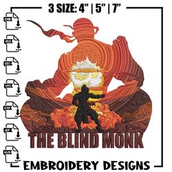 The blind monk Embroidery Design, Poster Embroidery, Embroidery File, Anime Embroidery, Anime shirt, Digital download