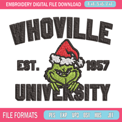 Grinch Whoville University Christmas Embroidery design, Grinch Christmas Embroidery, Grinch design, Digital download 1