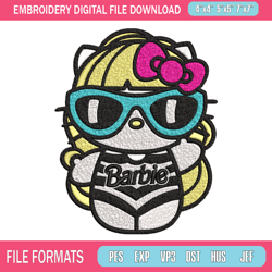 hello kitty barbie embroidery design, hello kitty barbie embroidery, logo design, embroidery file, digital download 1