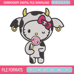 Hello kitty cow Embroidery Design, Hello kitty Embroidery, Embroidery File,Anime Embroidery,Anime shirt,Digital download