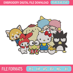 Hello Kitty friends Embroidery Design, Hello kitty Embroidery, Embroidery File, Anime Embroidery, Digital download