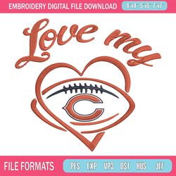 love my chicago bears embroidery design, chicago bears embroidery, nfl embroidery, sport embroidery, embroidery design