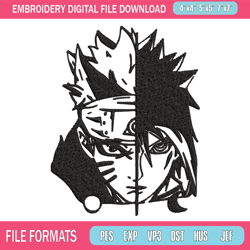 Sasuke and Naruto black and white Embroidery design, Naruto Embroidery, anime design, Embroidery File, Instant download