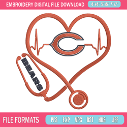 stethoscope chicago bears embroidery design, bears embroidery, nfl embroidery, sport embroidery, embroidery design