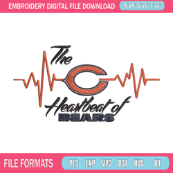 the heartbeat of chicago bears embroidery design, bears embroidery, nfl embroidery, sport embroidery, embroidery design