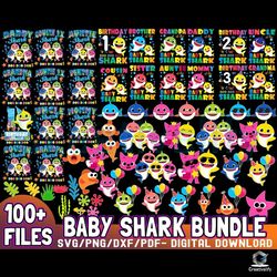 100 Files Baby Shark Bundle SVG Digital Download
