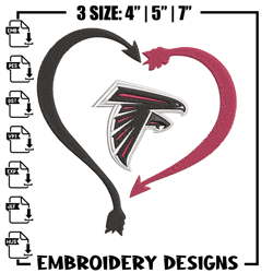 Atlanta Falcons Heart embroidery design, Falcons embroidery, NFL embroidery, logo sport embroidery, 175