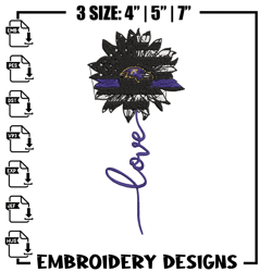 Baltimore Ravens Flower love embroidery design, Ravens embroidery, NFL embroidery, sport embroidery,261
