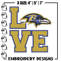 Baltimore Ravens Love embroidery design, Ravens embroidery, NFL embroidery, logo sport embroidery, e272