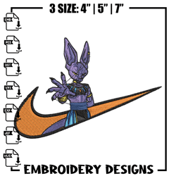 Beerus x nike Embroidery Design, Dragonball Embroidery, Embroidery File, Nike Embroidery, Anime shir339