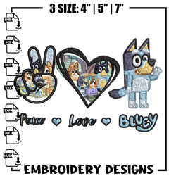 Bluey Peace Love bandit Embroidery design, Bluey cartoon Embroidery, cartoon design, Embroidery File417