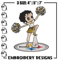 Cheer Betty Boop Pittsburgh Steelers embroidery design, Steelers embroidery, NFL embroidery, logo sp669