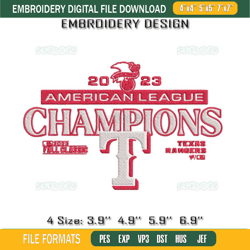 American League Champions 2023 Rangers Embroidery