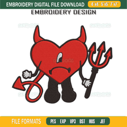 Bad Bunny Demon Halloween Embroidery Design File, Bad Bunny Heart Embroidery Design File