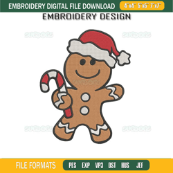 Christmas Gingerbread Man Embroidery Design File, Gingerbread Santa Embroidery Design File108