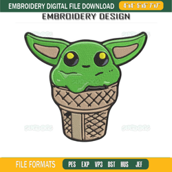Cute Ice Cream Green Baby Yoda Embroidery Design File, Yoda Embroidery Design File188
