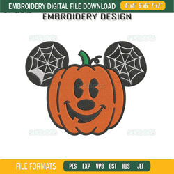 Halloween Pumpkin Mickey Embroidery Design File, Halloween Pumpkin Embroidery Design File