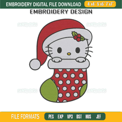 Hello Kitty Stocking Embroidery Design File, Hello Kitty Christmas Embroidery Design -Seibel shop
