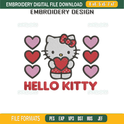 Hello Kitty Valentine Embroidery Design File, Hello Kitty Hearts Embroidery Design File