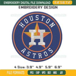 Houston Astros Logo Embroidery Design File, H Embroidery Design File