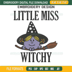 Little Miss Witchy Embroidery Design File, Halloween Little Miss Embroidery Design File