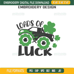 Loads Of Luck Truck Embroidery Design File, Shamrock St Patrick Day Embroidery Design File