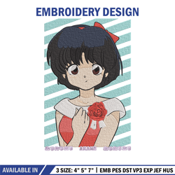 Akane Tendo Embroidery Design, Ranma Embroidery, Embroidery File, Anime Embroidery, Anime shirt, embroidery design